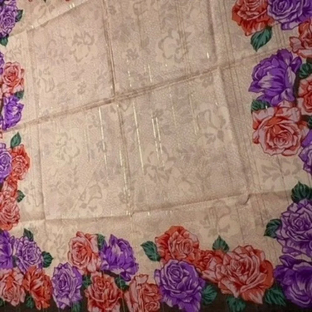 Vtg CHRISTIAN DIOR Scarf Handkerchief Floral Rose Brown Pink Purple 20.5